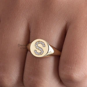 14k solid gold name letter ring