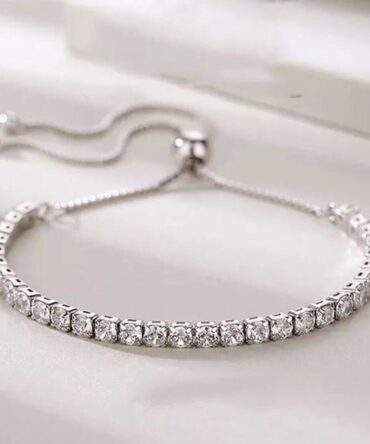 GENUINE-STERLING-SILVER-CRYSTAL-ADJUSTABLE-TENNIS BRACELET
