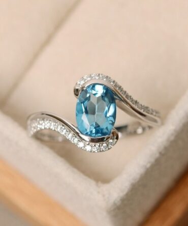 Light blue sapphire diamond ring